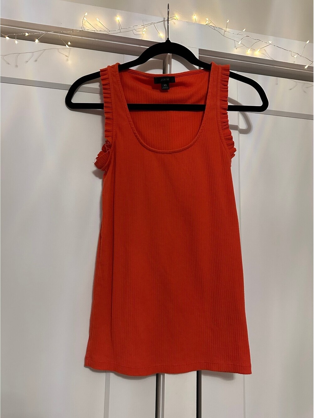 J.Crew XS Orange Ribbed Tank Top with Ruffle Sleeves
